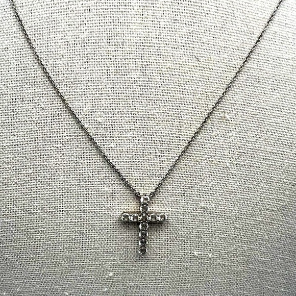 925 Sterling Silver Cross Necklace With Rhinestones. A63 - Picture 3 of 10